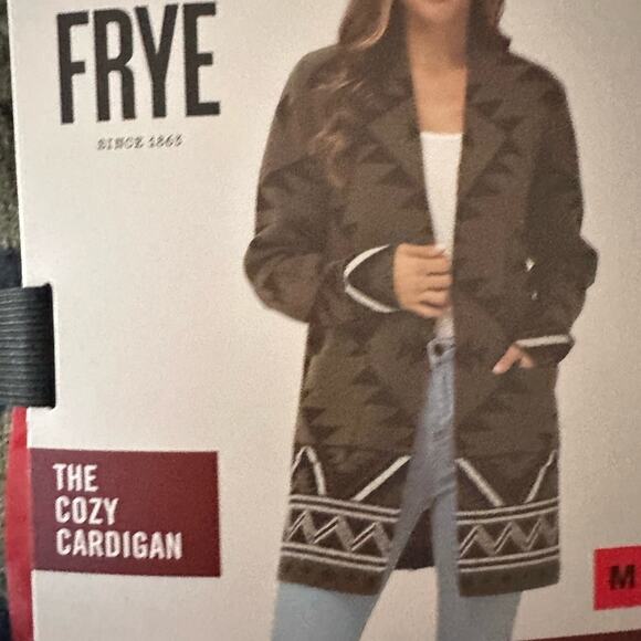 Frye Women’s Cozy Aztec Western Cardigan size L New Green Black geometrical - Picture 4 of 7